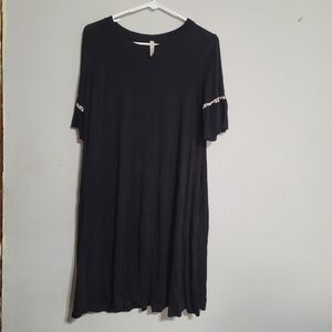 Celeste Black Dress Sz‎ Small Cream Crochet Lace Trim Coquette Whimsigoth Gothic